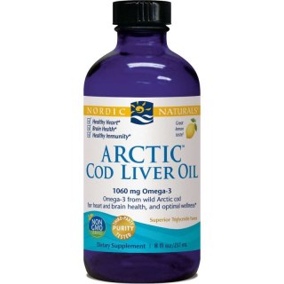 Nordic Naturals Arcitc Cod Liver Oil tran olej z wątroby dorsza arktycznego 1060mg w płynie o smaku cytrynowym 237ml