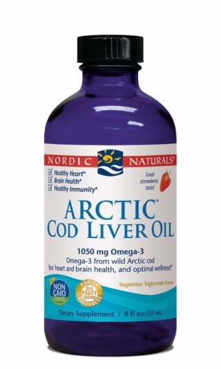 Nordic Naturals Arcitc Cod Liver Oil tran olej z wątroby dorsza arktycznego w płynie o smaku truskawkowym 237 ml