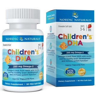 Nordic Naturals Children's DHA 250mg 90 kapsułek miękkich o smaku truskawkowym