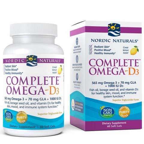 Nordic Naturals Complete Omega z witaminą D3 i GLA 60 miękkich kapsułek o smaku cytrynowym