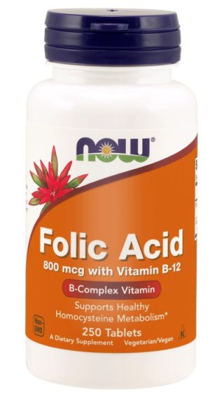 Now Foods Kwas foliowy z witamina B12 800 µg 250 tabletek