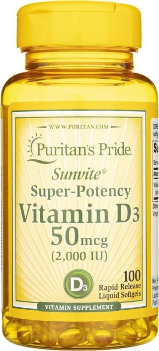 Puritan's Pride Super Potency Witamina D3 50µg witamina D3 2000iu 100 kapsułek