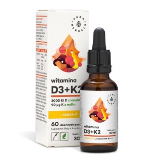 Aura Herbals Witamina D3 2000IU + K2mk7 + Omega-3 30 ml w kroplach