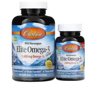 Carlson Labs Elite Omega 3 1600mg 90 + 30 kapsułek o smaku cytrynowym