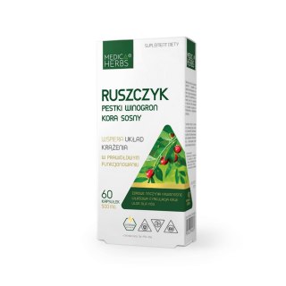 Medica Herbs Ruszczyk, Pestki Winogron, Kora sosny 60 kapsułek