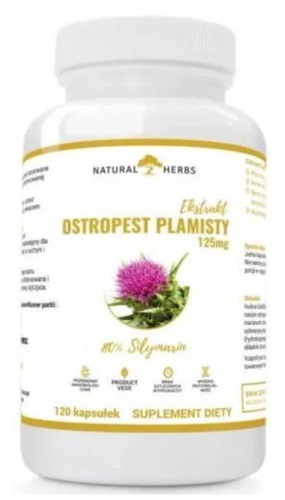 Altopharma Natural Herbs Ostropest Plamisty Extrakt 125mg Sylimaryna Vege 120 kapsułek