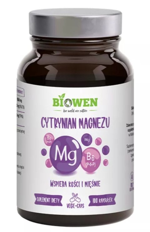 Biowen Cytrynian magnezu z witaminą B6 (P-5-P) 100 kapsułek