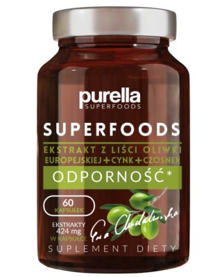 Purella Superfoods Ekstrakt z liści oliwki europejskiej + Cynk + Czosnek 33g 60 kapsułek