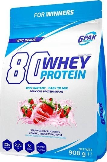 6PAK 80 Whey Protein 908g o smaku truskawkowym