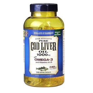 Holland & Barrett Cod Liver Oil 1000mg 240 kapsułek miękkich olej z wątroby dorsza