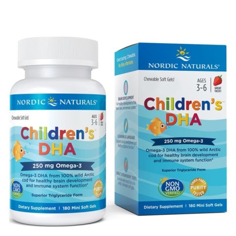 Nordic Naturals Children's DHA 250mg 180 miękkich kapsułek o smaku truskawkowym