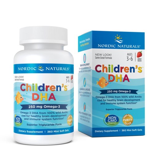 Nordic Naturals Children's DHA 250mg 360 miękkich kapsułek o smaku truskawkowym