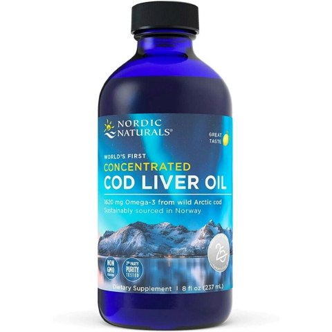 Nordic Naturals Concentrated Arctic Cod Liver Oil (Skoncentrowany olej z wątroby dorsza) 1620 mg 237 ml o smaku cytrynowym