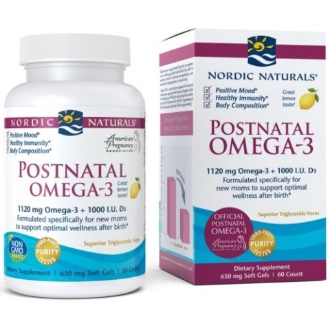 Nordic Naturals Postnatal Omega 3 1120 mg 60 kapsułek miękkich o smaku cytrynowym