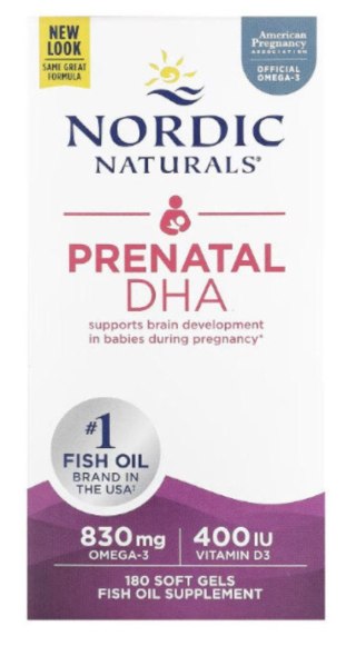 Nordic Naturals Prenatal DHA 830 mg Omega-3 + 400 IU D3 180 kapsułek miękkich bezsmakowych