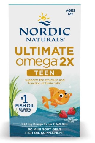 Nordic Naturals Ultimate Omega 2X Fish Oil TEEN 60 mini kapsułek miękkich o smaku truskawkowym