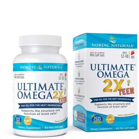 Nordic Naturals Ultimate Omega 2X Teen dla nastolatków 60 kapsułek miękkich o smaku truskawkowym