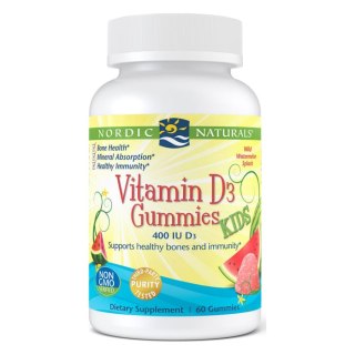 Nordic Naturals Witamina D3 dla Dzieci (Vitamin D3 Gummies) 400 IU 60 żelek o smaku arbuzowym