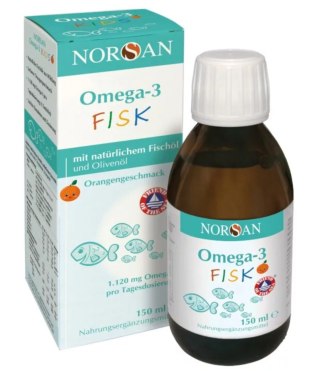 Norsan Omega-3 Fisk dla dzieci olej rybny 150 ml o smaku pomarańczowym