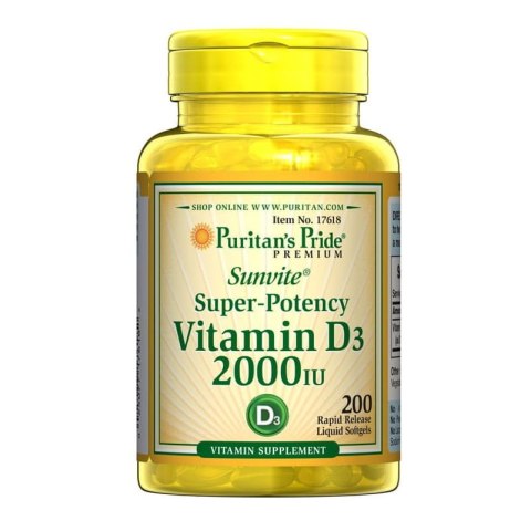 Puritan's Pride Super-Potency Vitamin D3 50µg Witamina D3 2000iu 200 kapsułek żelowych