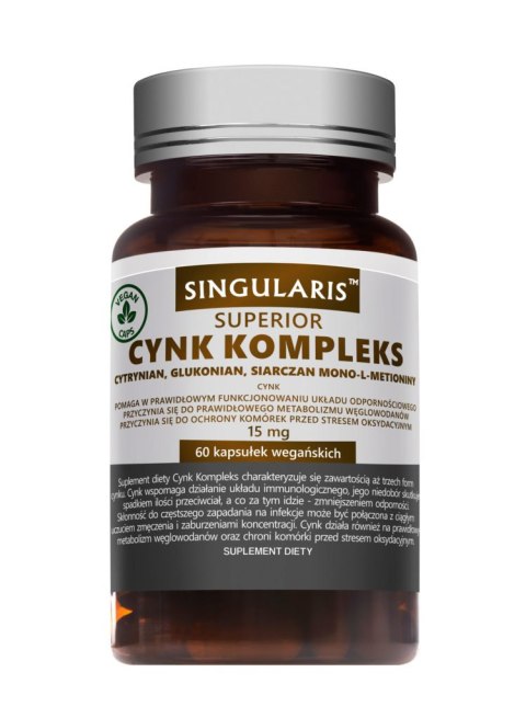 Singularis Cynk Kompleks mix cytrynian, glukonian i mono l-metionina cynku 60 kapsułek wegańskich