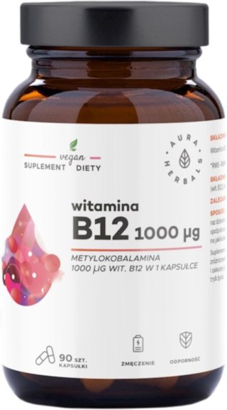 Aura Herbals Witamina B12 1000 µg metylokobalamina 90 kapsułek