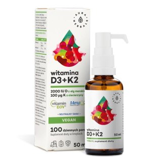 Aura Herbals Witamina D3 2000IU + K2 Vegan 50 ml