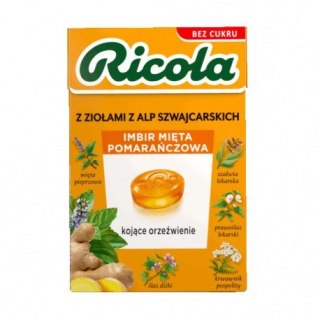 Ricola Cukierki bez cukru Imbir Mięta Pomarańcza 27g