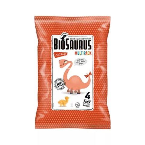 BIOSAURUS Chrupki kukurydziane Dinozaury o smaku ketchupowym BIO 4x15 g