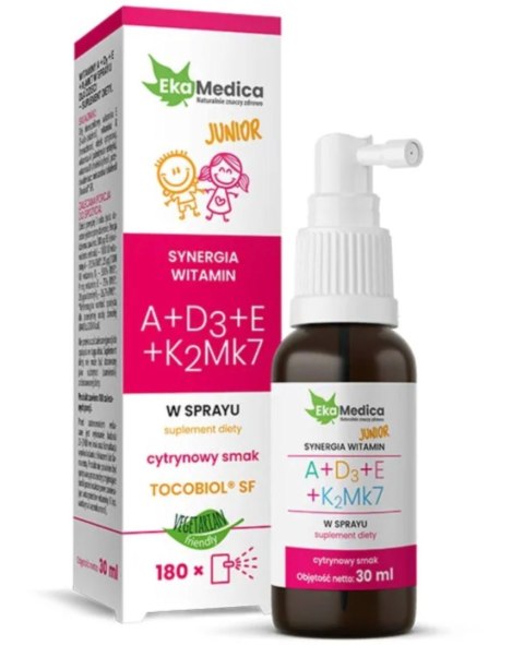 EkaMedica Synergia Witamin Junior A+D3+E+K2Mk7 spray 30ml smak cytrynowy